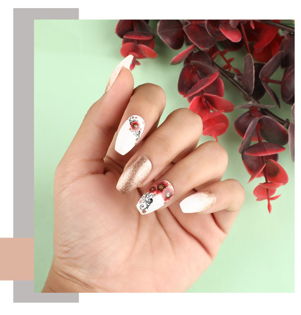 Floral nails with a Glitter twist - The Nail Shop