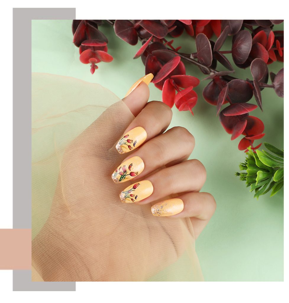 Roses on the Yellow Nails - The Nail Shop